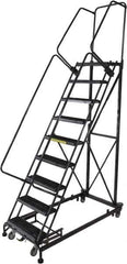 Ballymore - 123" 9 Step Ladder - Rolling Safety Ladder, 600 Lb Capacity, 90" Platform Height, 32" Base Width x 75" Base Depth, Serrated - All Tool & Supply