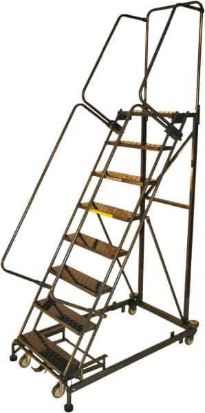 Ballymore - 113" 8 Step Ladder - Rolling Safety Ladder, 600 Lb Capacity, 80" Platform Height, 32" Base Width x 68" Base Depth, Perforated Tread - All Tool & Supply