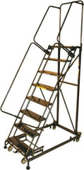 Ballymore - 113" 8 Step Ladder - Rolling Safety Ladder, 600 Lb Capacity, 80" Platform Height, 32" Base Width x 68" Base Depth, Perforated Tread - All Tool & Supply