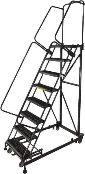 Ballymore - 113" 8 Step Ladder - Rolling Safety Ladder, 600 Lb Capacity, 80" Platform Height, 32" Base Width x 68" Base Depth, Serrated - All Tool & Supply