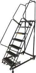 Ballymore - 103" 7 Step Ladder - Rolling Safety Ladder, 600 Lb Capacity, 70" Platform Height, 32" Base Width x 62" Base Depth, Perforated Tread - All Tool & Supply