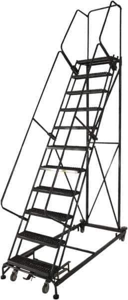 Ballymore - 133" 10 Step Ladder - Rolling Safety Ladder, 600 Lb Capacity, 100" Platform Height, 32" Base Width x 81" Base Depth, Perforated Tread - All Tool & Supply