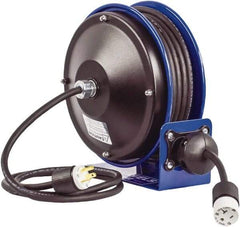 CoxReels - 16 AWG, 30' Cable Length, Cord & Cable Reel with Outlet End - 1 Outlet, NEMA 5-15R, 13 Amps, 115 Volts, SJO Cable, Blue Reel, Spring Driven Reel - All Tool & Supply