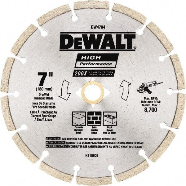 DeWALT - 7" Diam, 5/8 & 7/8" Arbor Hole Diam, Wet & Dry Cut Saw Blade - Diamond Matrix, Standard Round Arbor - All Tool & Supply