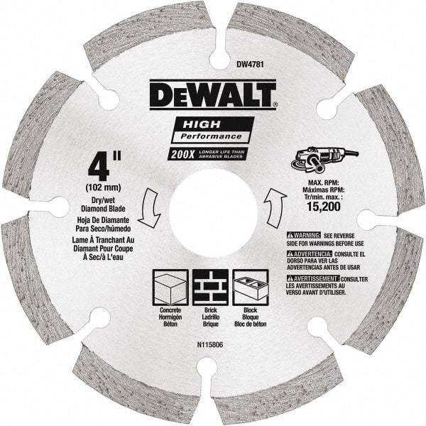 DeWALT - 4-1/2" Diam, 5/8 & 7/8" Arbor Hole Diam, Wet & Dry Cut Saw Blade - Diamond Matrix, Standard Round Arbor - All Tool & Supply