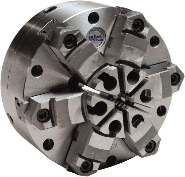 Buck Chuck Company - 6 Jaws, 10" Diam, Self Centering Manual Lathe Chuck - Plain Back Mount Spindle, Adjustable, Reversible, 1,600 Max RPM, 2-63/64" Through Hole Diam, Cast Iron - All Tool & Supply