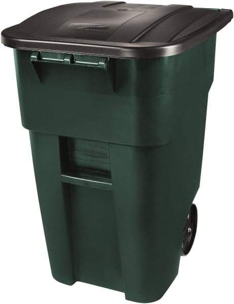 Rubbermaid - 50 Gal Green Square Trash Can - Polyethylene, 36-1/2" High x 28-1/2" Long x 23.38" Wide - All Tool & Supply