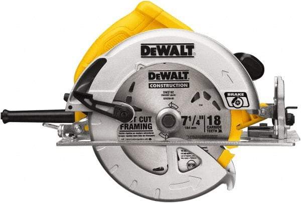 DeWALT - 15 Amps, 7-1/4" Blade Diam, 5,200 RPM, Electric Circular Saw - 120 Volts, 5/8" Arbor Hole, Right Blade - All Tool & Supply