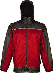 Viking - Size M, Red & Charcoal, Rain, Wind Resistant Rain Jacket - 40" Chest, 3 Pockets, Attached Hood - All Tool & Supply