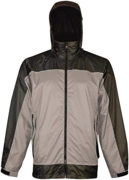 Viking - Size S, Gray & Charcoal, Rain, Wind Resistant Rain Jacket - 37" Chest, 3 Pockets, Attached Hood - All Tool & Supply