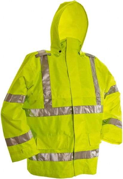 Viking - Size 4XL, High Visibility Lime, Rain, Wind Resistant Jacket - 58" Chest, 3 Pockets, Detachable Hood - All Tool & Supply