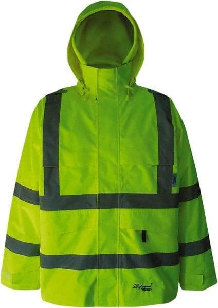 Viking - Size M, High Visibility Lime, Rain, Wind Resistant Jacket - 40" Chest, 4 Pockets, Detachable Hood - All Tool & Supply