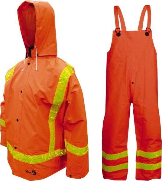 Viking - Size M, High Visibility Orange, Chemical, Rain, Flame Resistant/Retardant Three Piece Suit - 40" Chest, Detachable Hood, Take Up Snaps Ankle, Take Up Snaps Wrist - All Tool & Supply