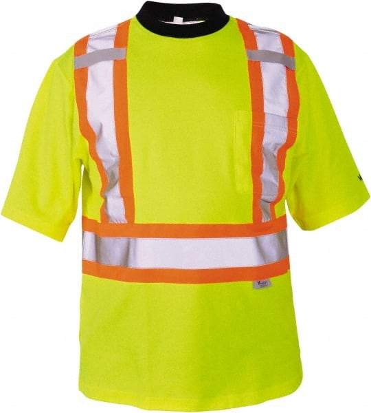 Viking - Size S, Hi-Viz Lime, High Visibility, Short Sleeve T-Pocket, - 37" Chest, 1 Pocket, Cotton/Polyester/Mesh - All Tool & Supply