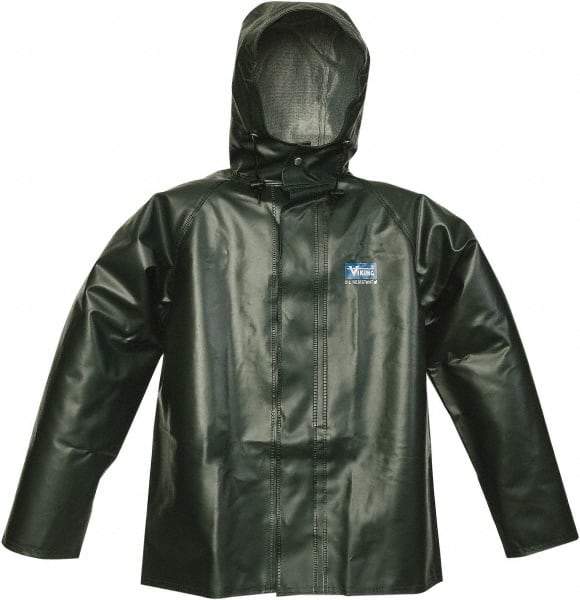 Viking - Size L, Green, Chemical, Rain, Wind Resistant Jacket - 43" Chest, Detachable Hood - All Tool & Supply