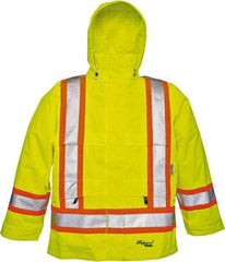 Viking - Size 4XL, High Visibility Lime, Rain, Wind Resistant Jacket - 58" Chest, Detachable Hood - All Tool & Supply