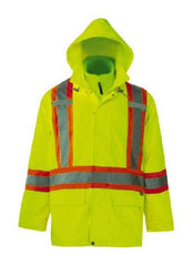 Viking - Size 4XL, High Visibility Lime, Rain, Wind Resistant Jacket - 58" Chest, 3 Pockets, Detachable Hood - All Tool & Supply