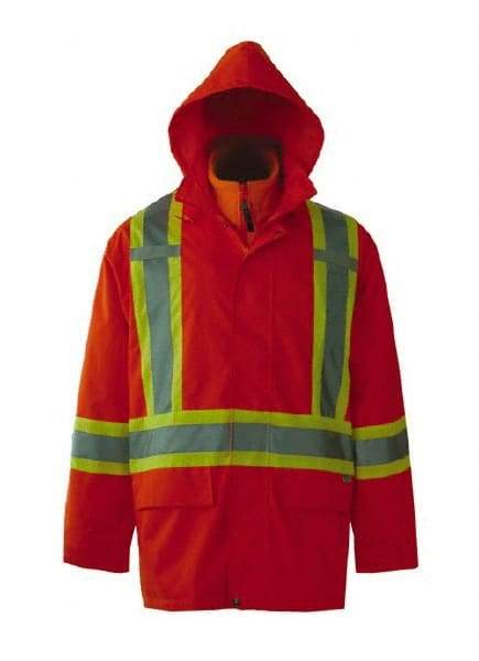 Viking - Size 2XL, High Visibility Orange, Rain, Wind Resistant Jacket - 51" Chest, 3 Pockets, Detachable Hood - All Tool & Supply