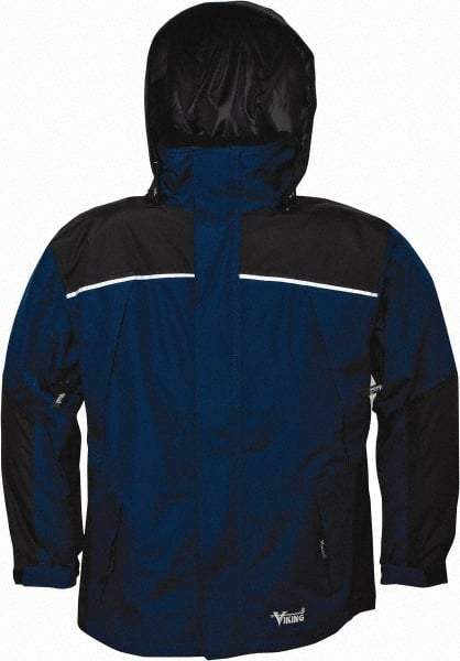 Viking - Size M, Navy & Charcoal, Rain, Wind Resistant Jacket - 40" Chest, 5 Pockets, Detachable Hood - All Tool & Supply