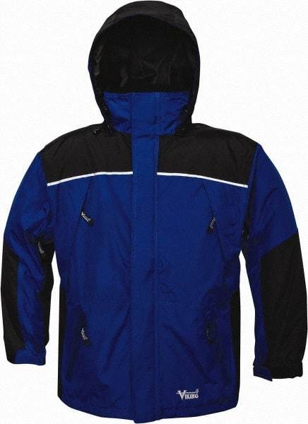 Viking - Size S, Charcoal & Royal Blue, Rain, Wind Resistant Jacket - 37" Chest, 5 Pockets, Detachable Hood - All Tool & Supply