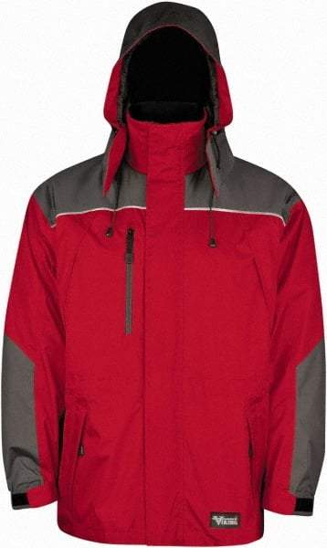 Viking - Size L, Red & Charcoal, Rain, Wind Resistant Jacket - 43" Chest, 5 Pockets, Detachable Hood - All Tool & Supply