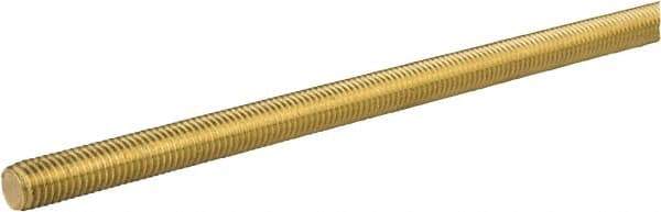 Made in USA - 5/8-18 UNF (Fine), 2' Long, Brass General Purpose Threaded Rod - Uncoated, Right Hand Thread - All Tool & Supply