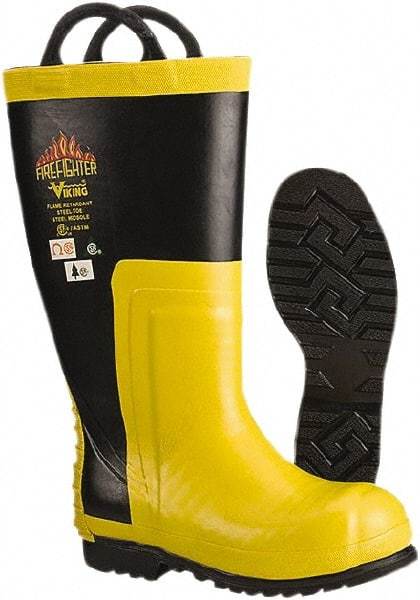 Viking - Men's Size 7 Medium Width Steel Work Boot - Black, Yellow, Rubber Upper, Nitrile Rubber Outsole, 14" High, Non-Slip, Chemical Resistant, Waterproof, Electric Shock Resistant - All Tool & Supply