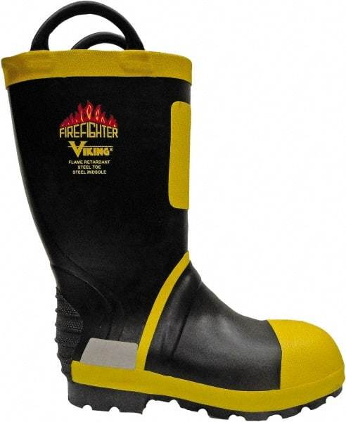 Viking - Men's Size 14 Medium Width Steel Work Boot - Black, Yellow, Rubber Upper, Nitrile Rubber Outsole, 14" High, Non-Slip, Waterproof - All Tool & Supply