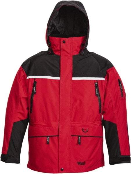 Viking - Size 3XL, Black & Red, Rain, Wind Resistant, Cold Weather Jacket - 55" Chest, 5 Pockets, Detachable Hood - All Tool & Supply