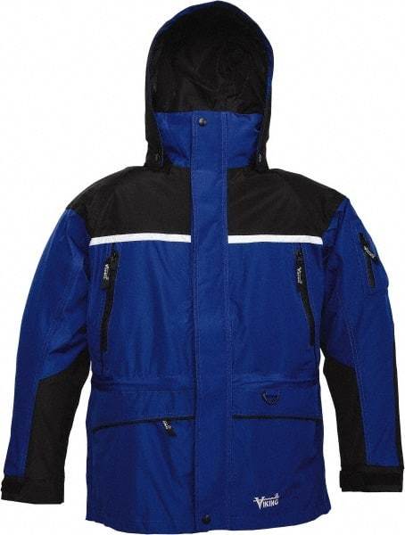 Viking - Size 4XL, Black & Royal Blue, Rain, Wind Resistant, Cold Weather Jacket - 58" Chest, 5 Pockets, Detachable Hood - All Tool & Supply