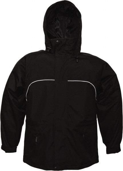 Viking - Size XL, Black, Rain, Wind Resistant Jacket - 47" Chest, 3 Pockets, Attached Hood - All Tool & Supply