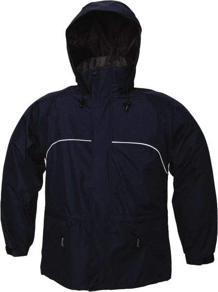 Viking - Size S, Navy, Rain, Wind Resistant Jacket - 37" Chest, 3 Pockets, Attached Hood - All Tool & Supply