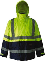 Viking - Size 2XL, High Visibility Lime & Navy, Rain, Wind Resistant Jacket - 51" Chest, 4 Pockets, Detachable Hood - All Tool & Supply