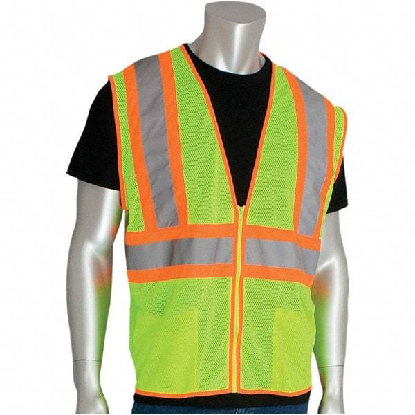 PIP - Size S High Visibility Yellow Mesh General Purpose Vest - 54" Chest, ANSI 107, Zipper Closure, 2 Pockets, Polyester - All Tool & Supply