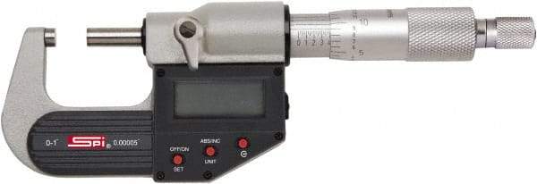 SPI - 3 to 4" Range, 0.00005" Resolution, Standard Throat IP65 Electronic Outside Micrometer - 0.0002" Accuracy, Ratchet Stop Thimble, Carbide-Tipped Face, LR44 Battery, Includes NIST Traceable Certification of Inspection - All Tool & Supply