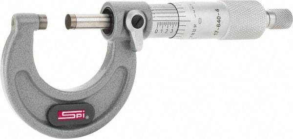 SPI - 0 to 1" Range, 0.0001" Graduation, Mechanical Outside Micrometer - Ratchet Stop Thimble, 1.11" Throat Depth, Accurate to 0.0001" - All Tool & Supply