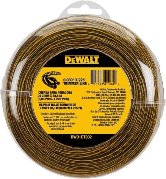 DeWALT - 0.08" Diam, 225' Long String Trimmer Replacment Line - For DCST920B, DCST920P1, DCST970X1, DCST990B, DCST990H1, DCST990M1 - All Tool & Supply