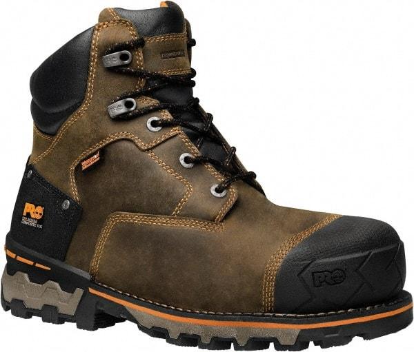 Timberland PRO - Men's Size 10.5 Medium Width Composite Work Boot - Brown, Leather, Rubber Upper, TPU Outsole, 6" High, Safety Toe, Waterproof - All Tool & Supply