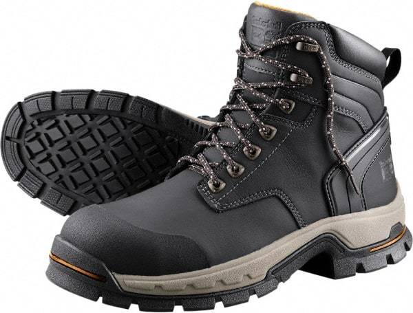 Timberland PRO - Men's Size 7.5 Wide Width Steel Work Boot - Black, Microfiber Upper, Rubber Outsole, 6" High, Non-Slip, Safety Toe - All Tool & Supply