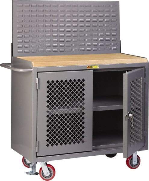 Little Giant - Mobile Bench Cabinet with Louvered Panel - Steel, Fixed Leg, Gray, 53-1/2" Long x 24" Deep x 43" High - All Tool & Supply