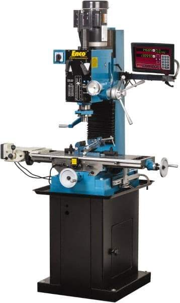 Enco - 1 Phase, 20" Swing, Geared Head Mill Drill Combination - 37-1/2" Table Length x 28" Table Width, 22" Longitudinal Travel, 8" Cross Travel, 6 Spindle Speeds, 2 hp, 220 Volts - All Tool & Supply