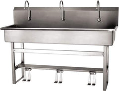 SANI-LAV - 57" Long x 16-1/2" Wide Inside, 1 Compartment, Grade 304 Stainless Steel (4) Person Wash-Station with Double Foot Valves - 16 Gauge, 60" Long x 20" Wide x 45" High Outside, 8" Deep - All Tool & Supply