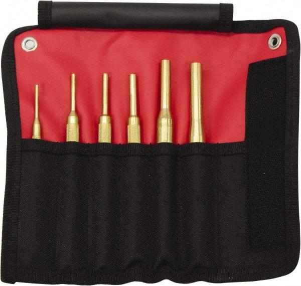 Mayhew - 12 Piece, 1/16 to 1/2", Pin Punch Set - Round Shank, Brass, Comes in Kit Bag - All Tool & Supply