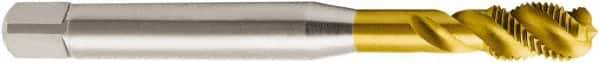 Seco - 9/16-18 UNF 4 Flute 2B Modified Bottoming Spiral Flute Tap - Powdered Metal, TiN Finish, 100mm OAL, Right Hand Flute, Right Hand Thread, H6 - All Tool & Supply