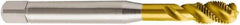 Seco - 9/16-18 UNF 4 Flute 2B Modified Bottoming Spiral Flute Tap - Powdered Metal, TiN Finish, 100mm OAL, Right Hand Flute, Right Hand Thread, H6 - All Tool & Supply