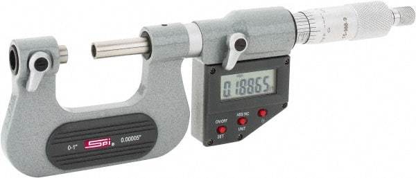 SPI - 0 to 25mm Range, Electronic Screw Thread Micrometer - Ratchet Stop Thimble, 0.00005" Graduation, 0.0001" Accuracy - All Tool & Supply