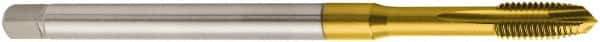 Seco - M4x0.70 Metric, 3 Flute, TiN Finish, Cobalt Spiral Point Tap - Plug Chamfer, Right Hand Thread, 112mm OAL, 0.4724" Thread Length, 4.5mm Shank Diam, 6H Class of Fit - Exact Industrial Supply