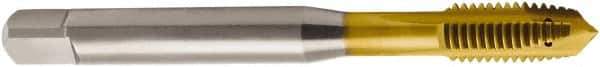 Seco - M10x1.50 Metric, 3 Flute, TiN Finish, Powdered Metal Spiral Point Tap - Plug Chamfer, Right Hand Thread, 100mm OAL, 0.5945" Thread Length, 10mm Shank Diam, 6H Class of Fit - Exact Industrial Supply