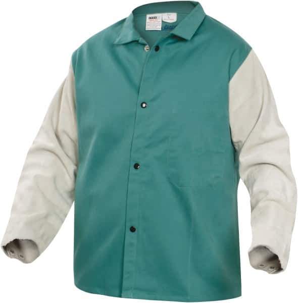 PRO-SAFE - Size M Flame Resistant/Retardant Jacket - Green, Gray, Cotton, Snaps Closure, 38 to 40" Chest - All Tool & Supply