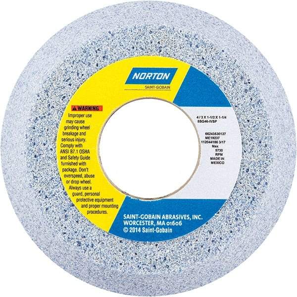 Norton - 4" Diam x 1-1/4" Hole x 1-1/2" Thick, I Hardness, 46 Grit Surface Grinding Wheel - Ceramic, Type 11, Coarse Grade, 5,730 Max RPM - All Tool & Supply